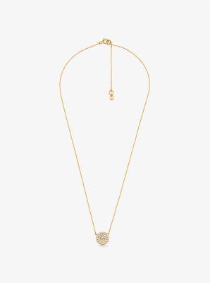 14K -Plated Sterling Silver Pavé Logo Disc Earrings and Necklace Set Product Image