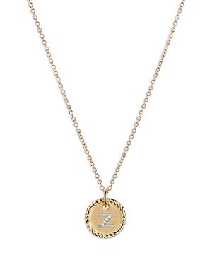 Womens Initial Charm Necklace in 18K Yellow Gold with Pav Diamonds Product Image