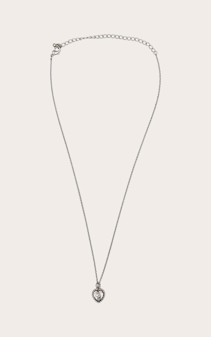 Silver Dainty Diamante Heart Charm Necklace Product Image