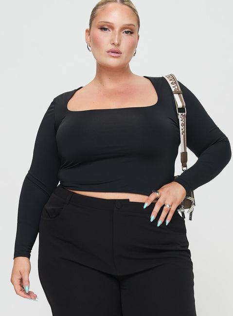 Back In Time Long Sleeve Top Black Curve Product Image