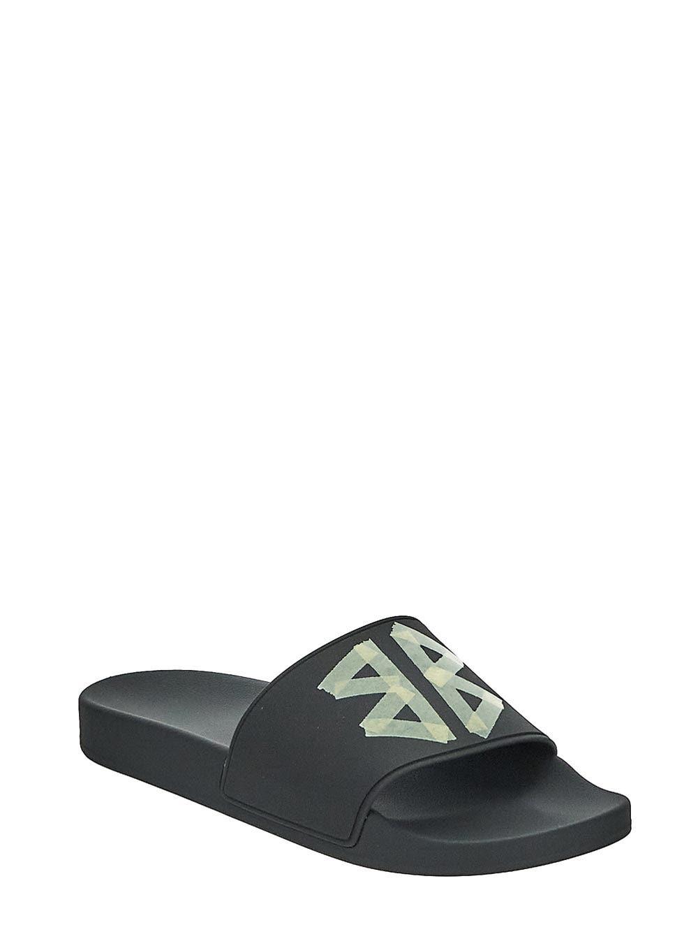 BALENCIAGA Black Sandals With Maxi Contrasting Logo In Tech Fabric Man In Multicolor Product Image