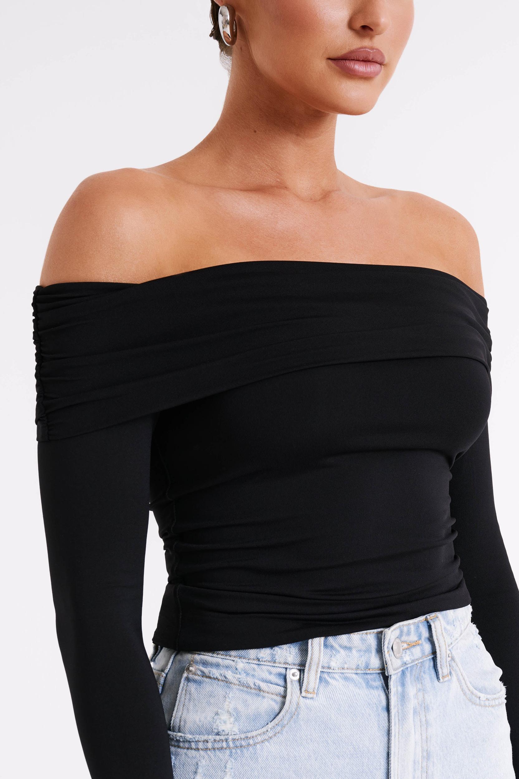 Lucinda Recycled Nylon Off Shoulder Top - Black Product Image