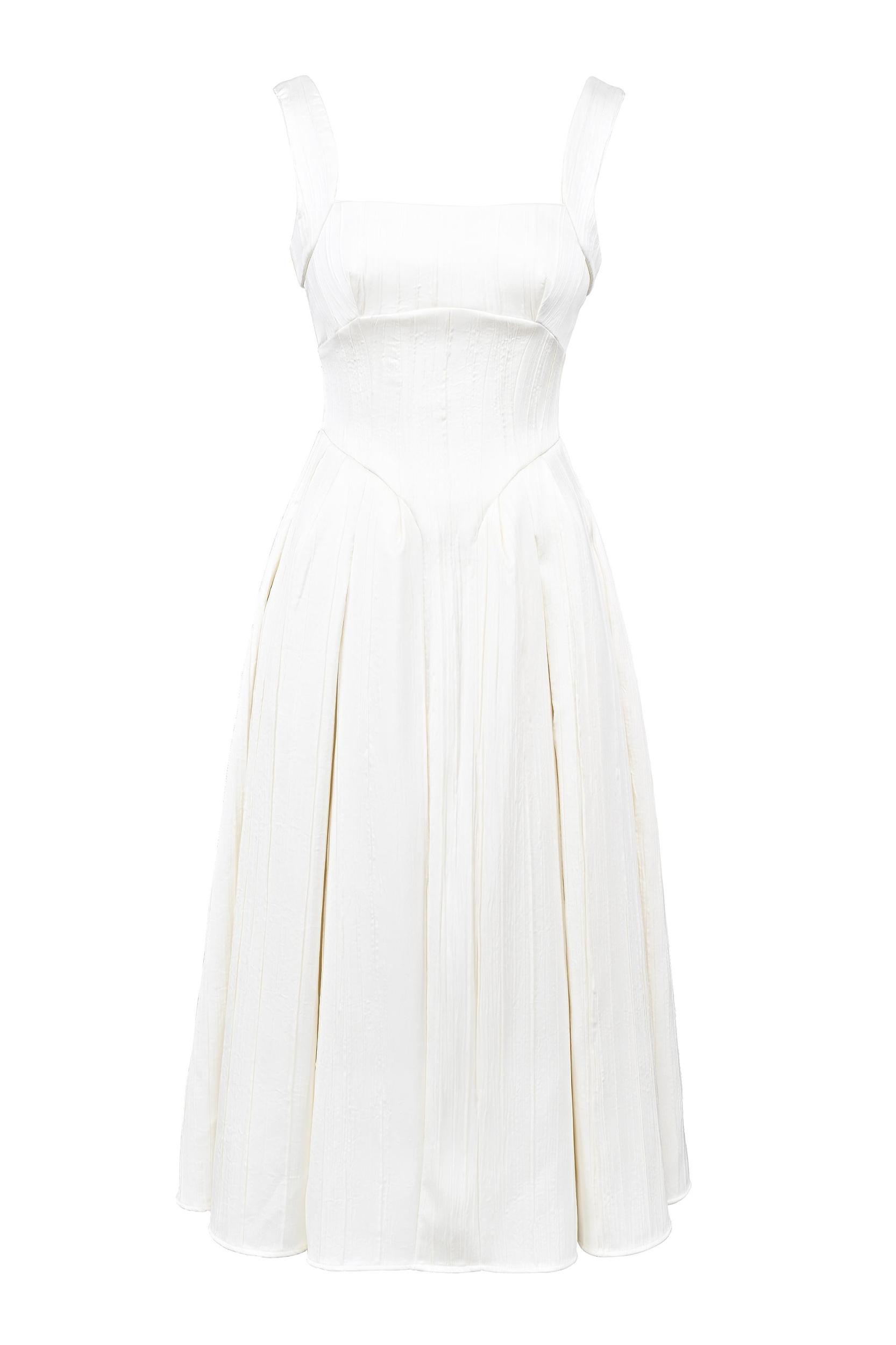 Isabeau  ivory textured satin corset midi dress Product Image