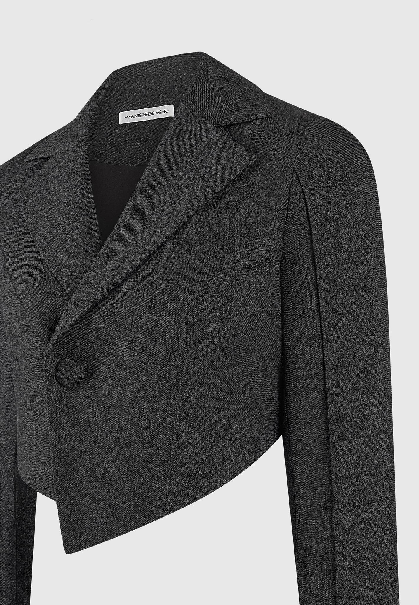 Dina - Asymmetric Tailored Cropped Blazer - Dark Grey Female Product Image