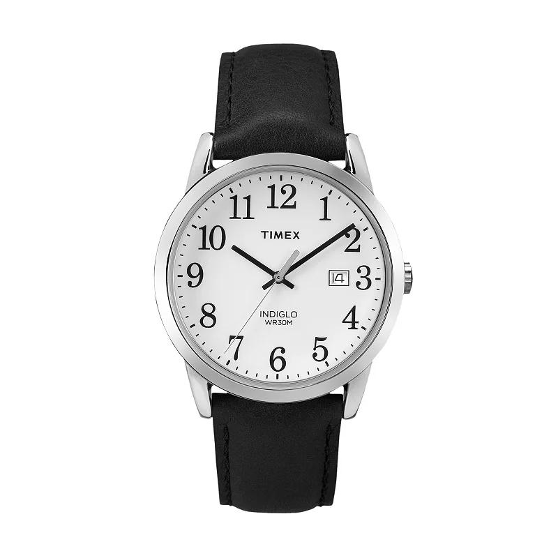 Men's Timex Easy Reader Watch with Leather Strap - Silver/Black TW2P756009J Product Image