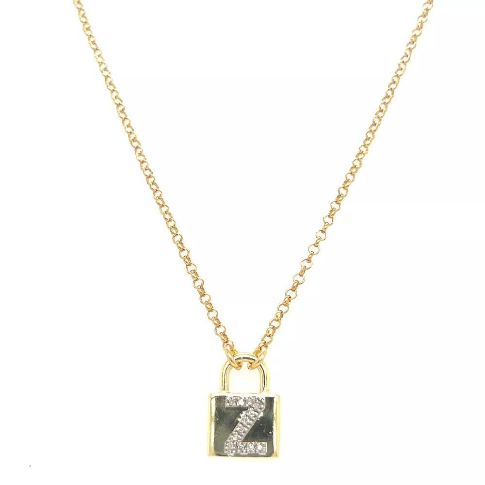 Meshmerise 18k Gold Over Silver 1/8 Carat T.W. Diamond Initial Padlock Necklace, Women's, Size: 16-18" ADJ, Gold Tone Z Product Image