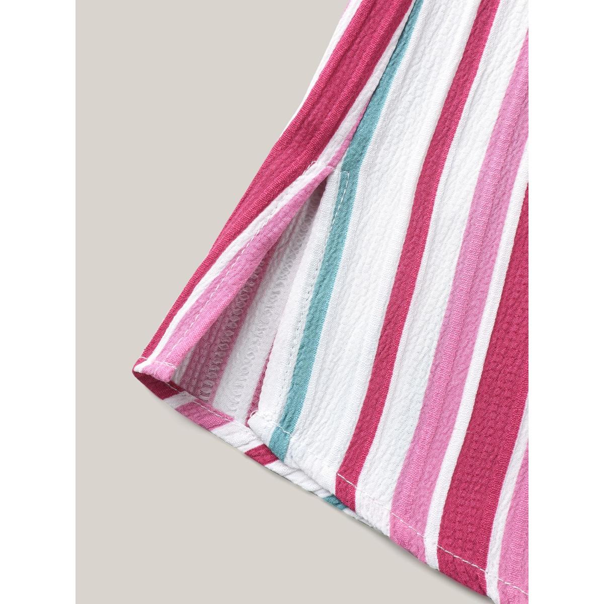 Plus Size Multicolor Stripe Print Round Neck Blouse Women Short sleeve Round Neck Everyday-Casual Blouses BloomChic 22-24/3X Product Image