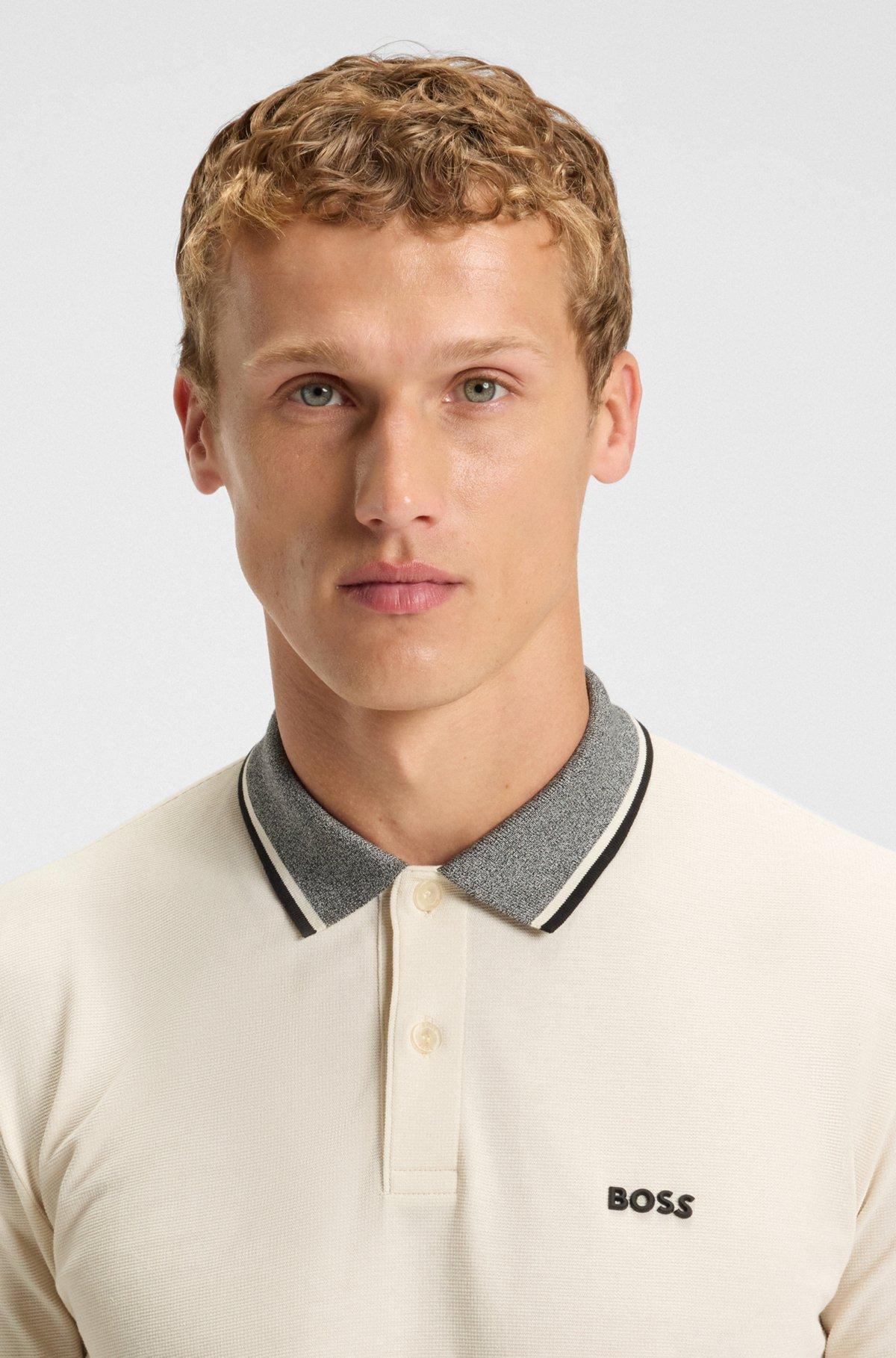 Cotton-piqué polo shirt with mouliné collar Product Image