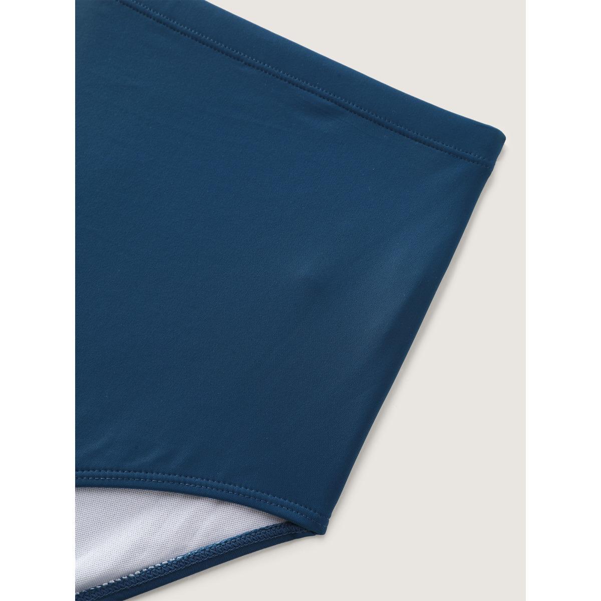 Plus Size Ruffled Hem Flutter Sleeve Drawstring Swim Dress Women's Swimwear Cyan Resort Bodycon Overlap Collar High stretch Curve Swim Dresses BloomChic 10/M Product Image