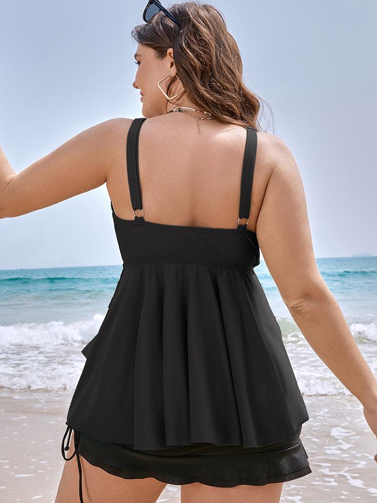 Knotted Front Ruffle Tiered Tankini Top Female Product Image