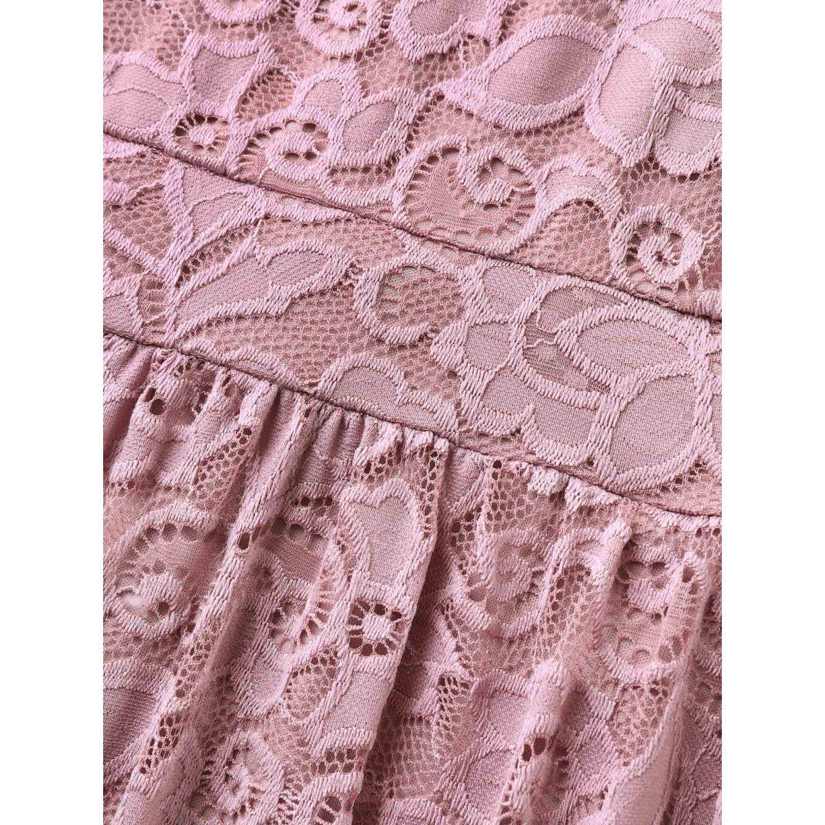 Plus Size Romantic Lace Cinched Waist Maxi Dress Mauve Women V-neck Short sleeve Curvy BloomChic 10/M Product Image