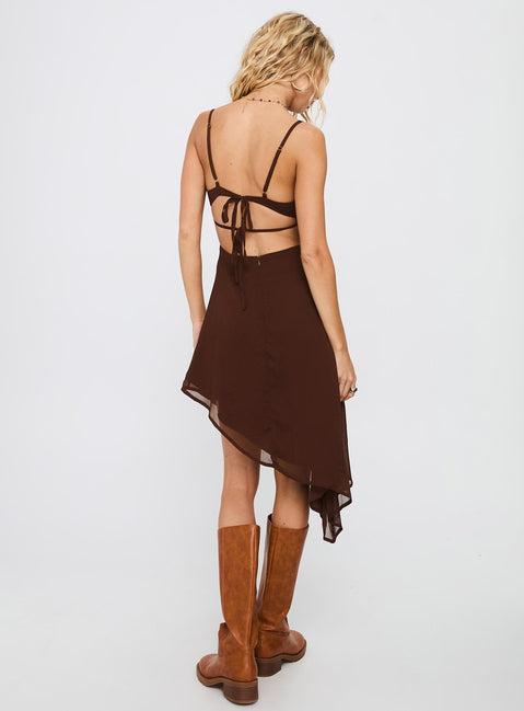 Secret Gardens Asymmetrical Midi Dress Brown Product Image