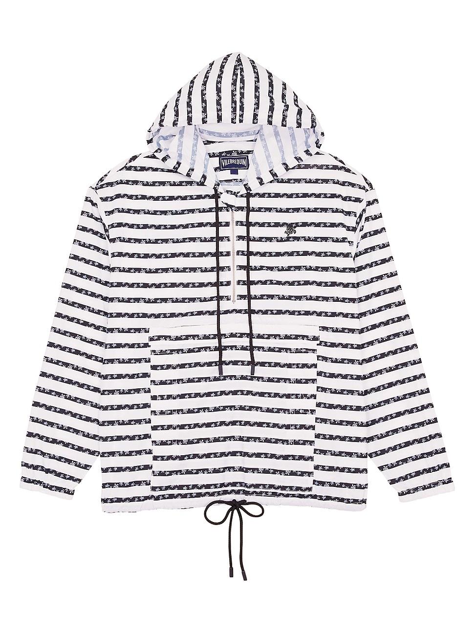 Mens Striped Linen Windbreaker Hoodie Product Image