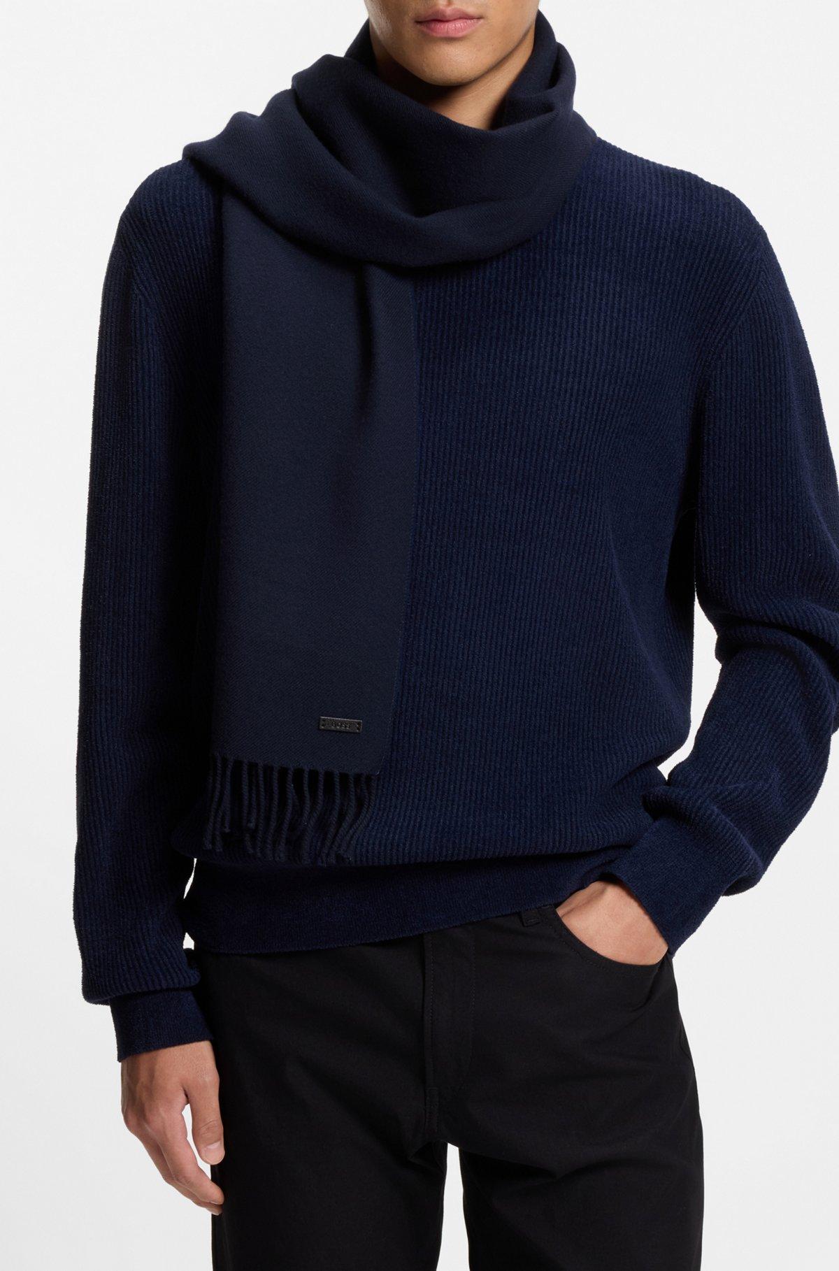 Wool scarf with faux-leather logo patch Product Image