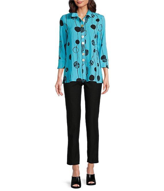 Ali Miles Printed Crinkle Wire Collar 3/4 Sleeve Button Front Tunic Product Image