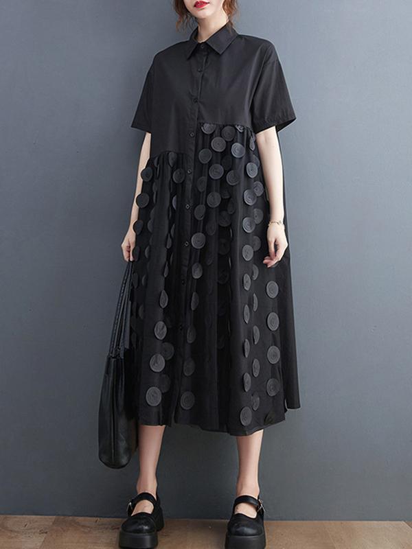 Original Casual Loose Polka-Dot Split-Joint Midi Shirt Dress Product Image