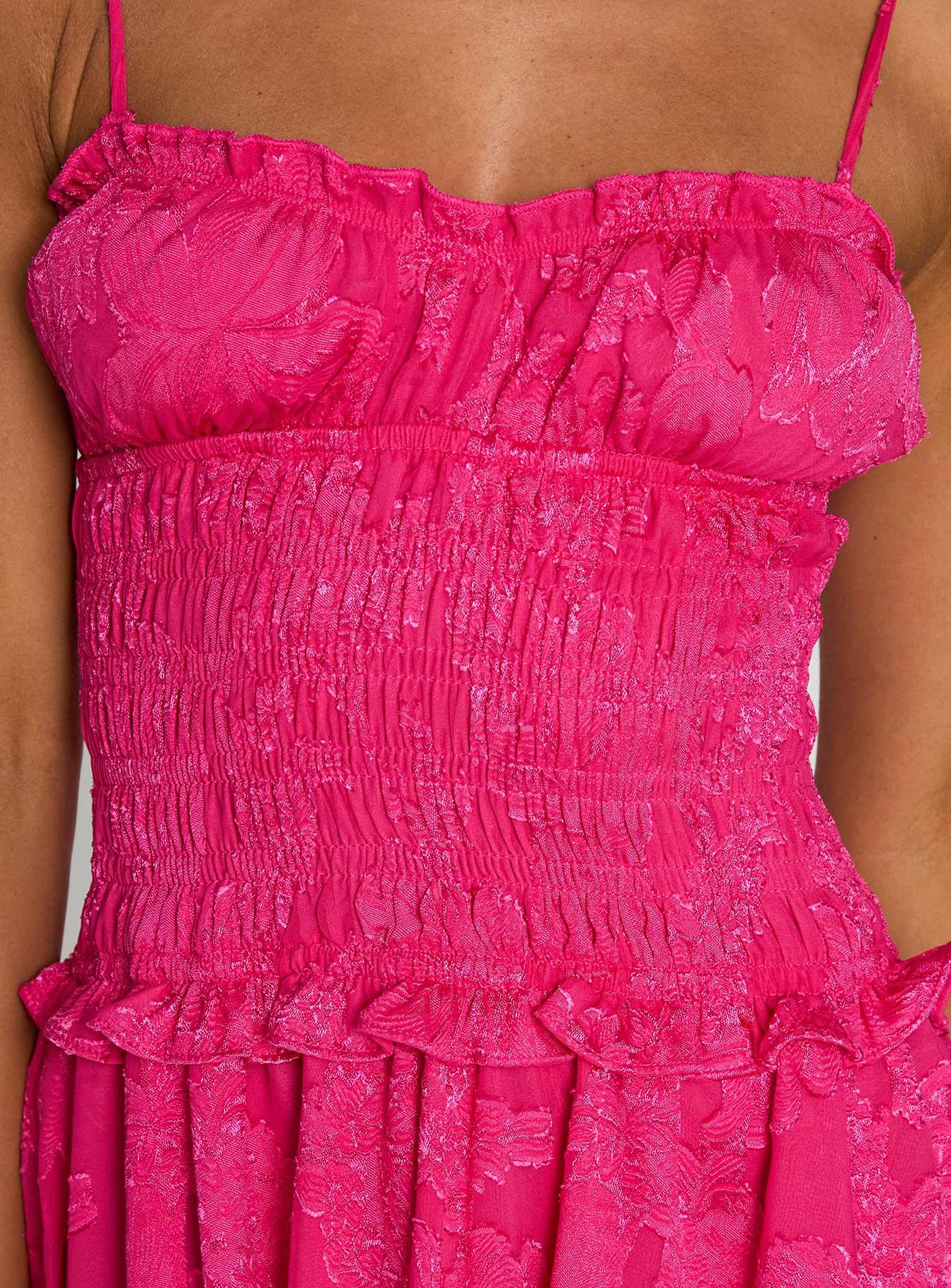 Karmic Shirred Mini Dress Magenta Product Image