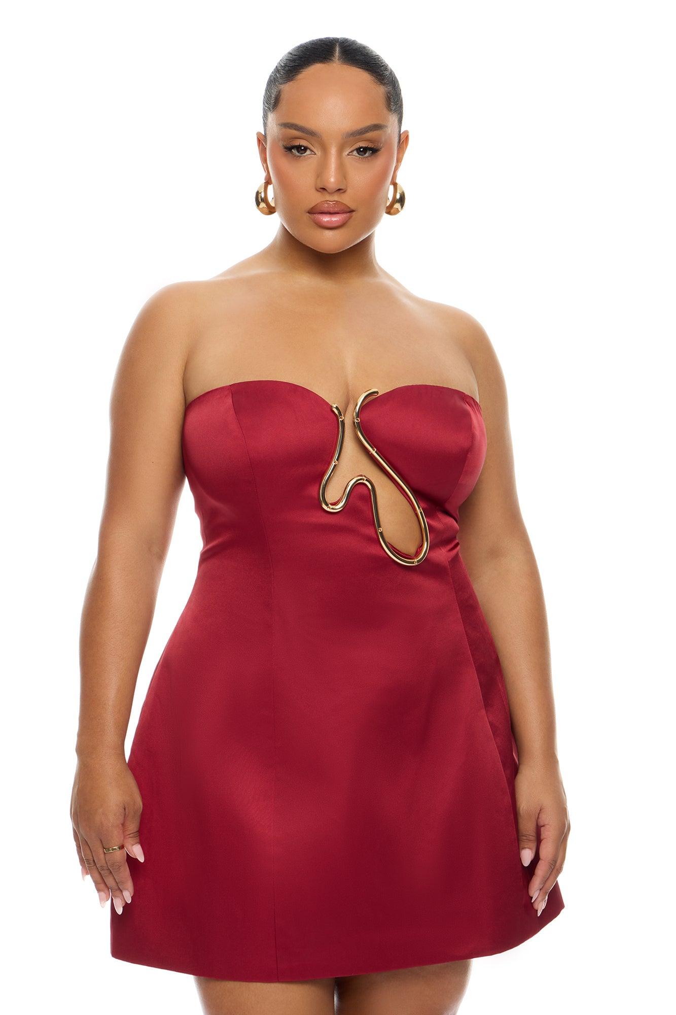 Effortless Glam Hardware Mini Dress - DarkRed Female Product Image