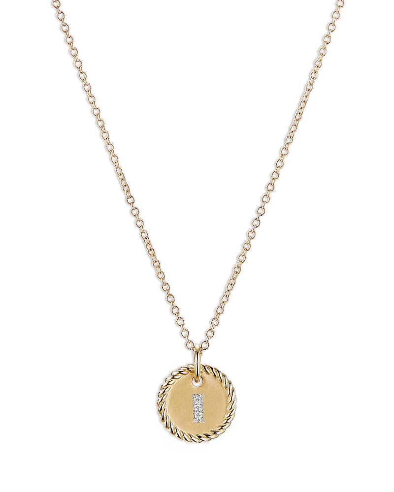 Womens Initial Charm Necklace in 18K Yellow Gold with Pav Diamonds Product Image