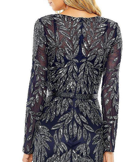 Mac Duggal Long Sleeve Crew Neck Embellished Gown Product Image