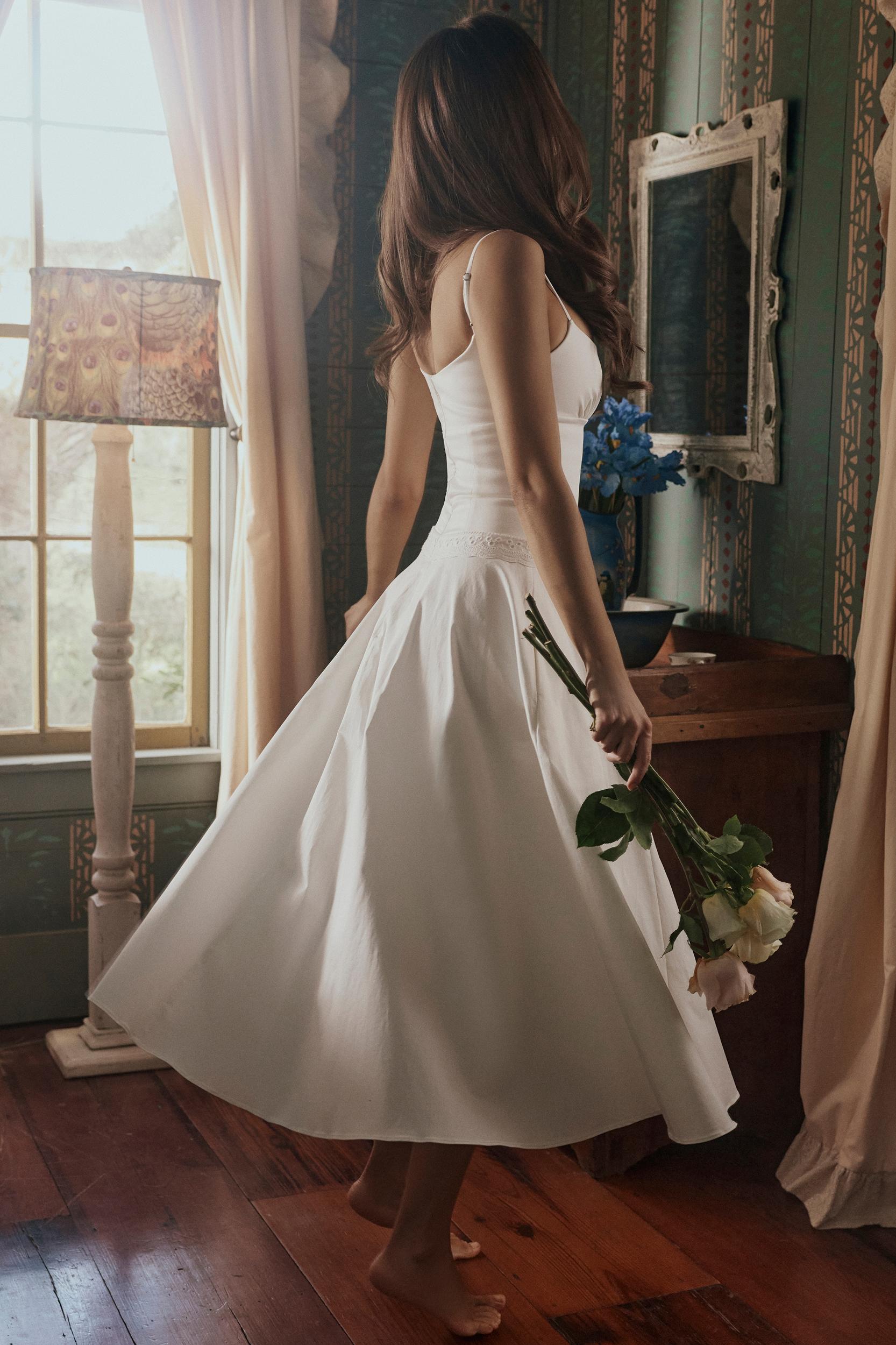 Liora  white cotton broderie anglaise trim midi sundress Product Image