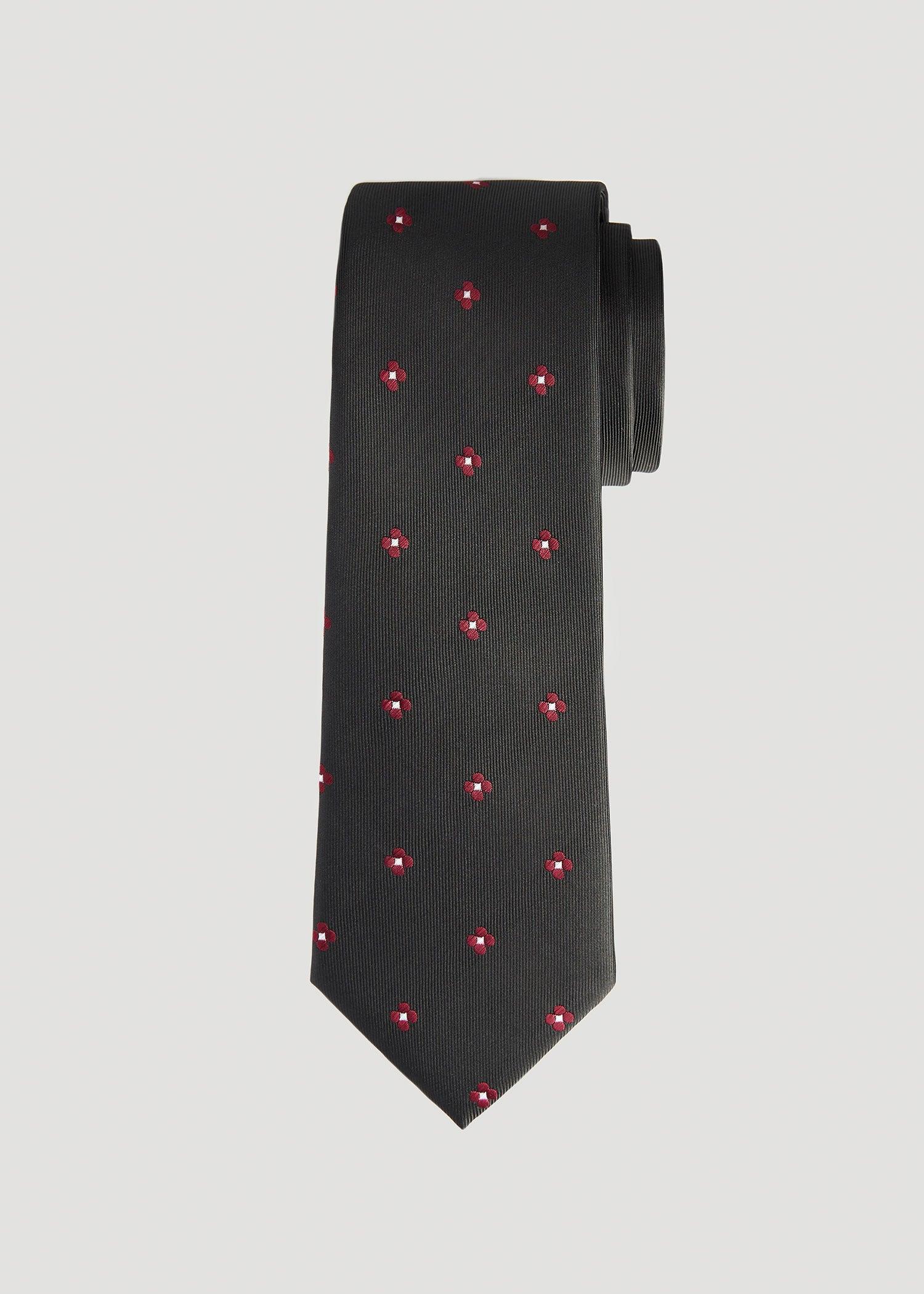 Dress Ties for Tall Men in Burgundy Floral Dobby Product Image
