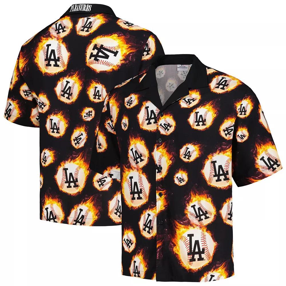 Men's PLEASURES Black Los Angeles Dodgers Flame Fireball Button-Up Shirt,  Product Image