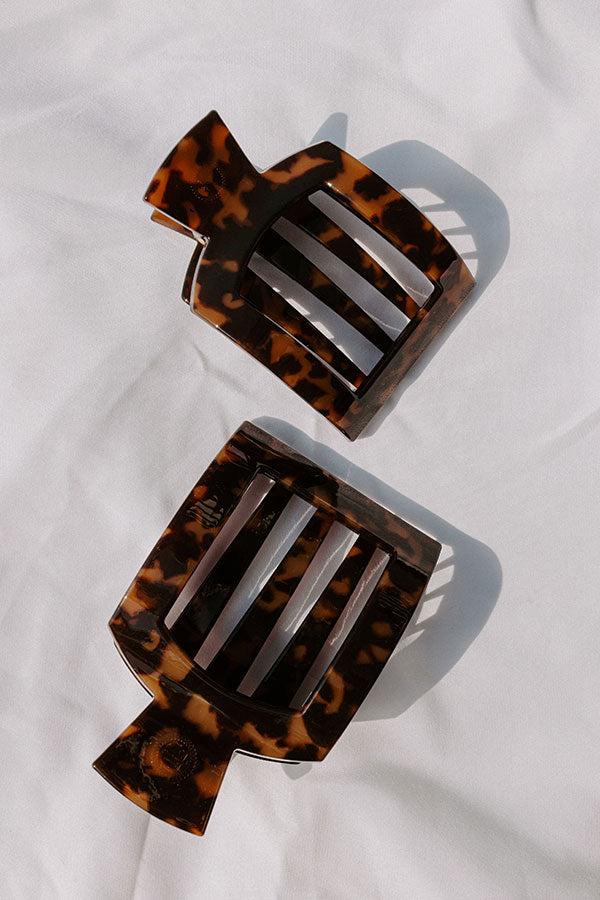 Flat Large Square Hair Claw Clip in Brown Tortoiseshell Product Image