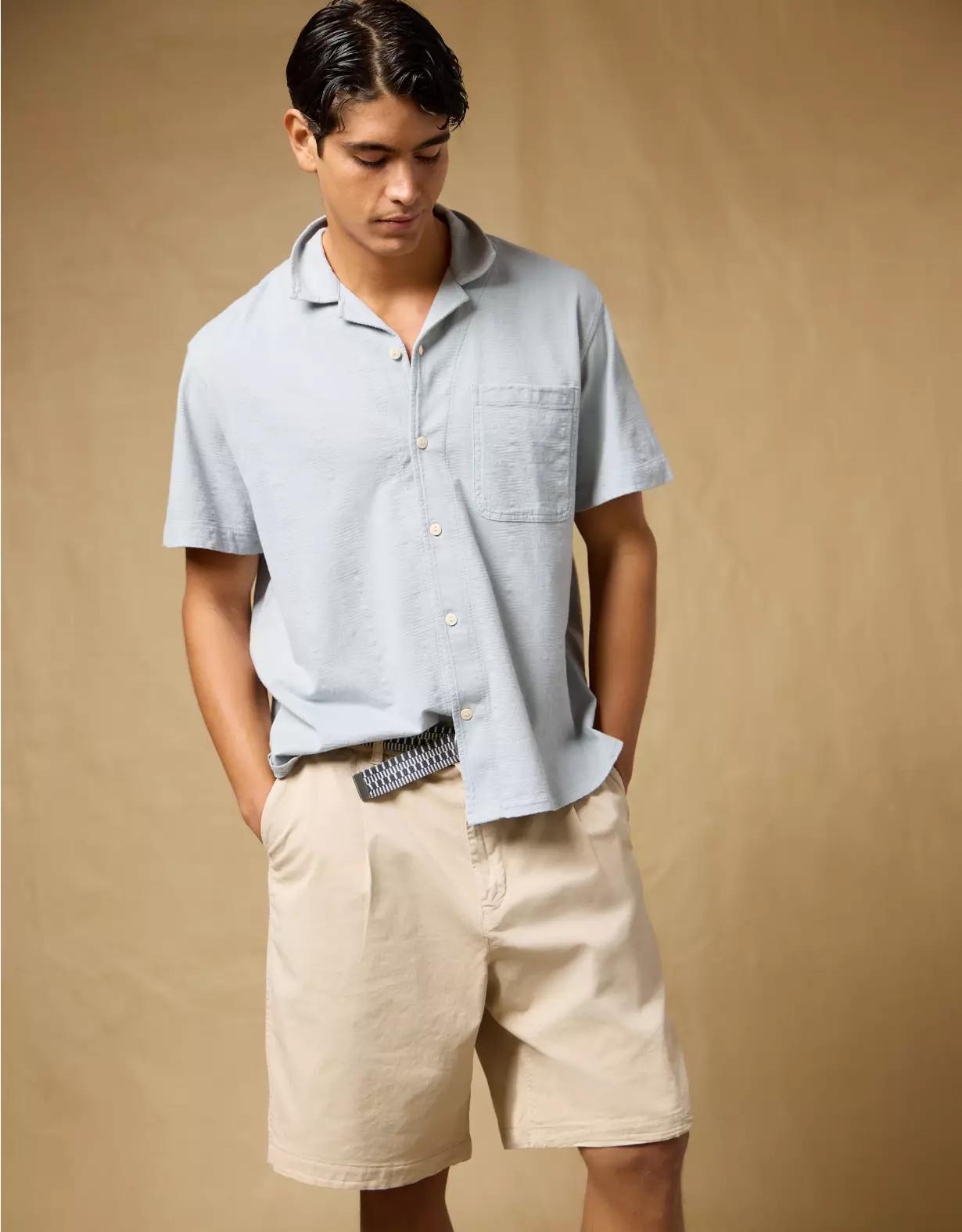 AE Jacquard Textured Button-Up Polo Shirt Product Image