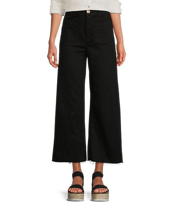 Every Patch Pocket High Rise Frayed Hem Wide Leg Jeans Product Image
