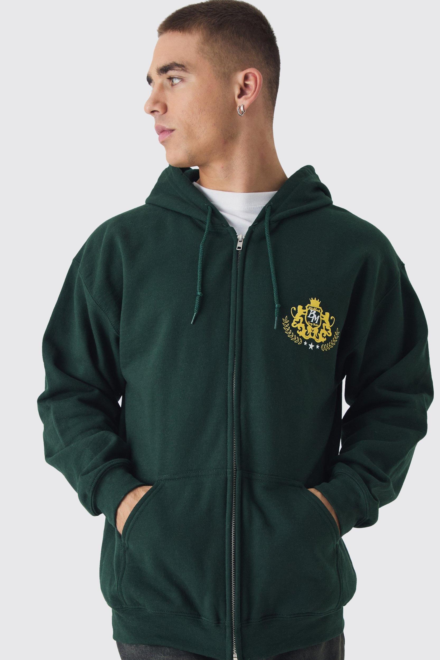 Regular Fit MMXII Back Print Zip Through Hoodie | boohooMAN USA Product Image