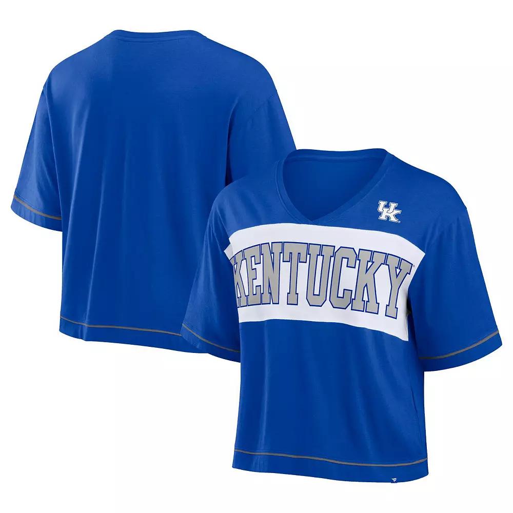 Women's Fanatics Royal Kentucky Wildcats Home Team Bold Fashion Modest V-Neck Cropped T-Shirt,  Product Image