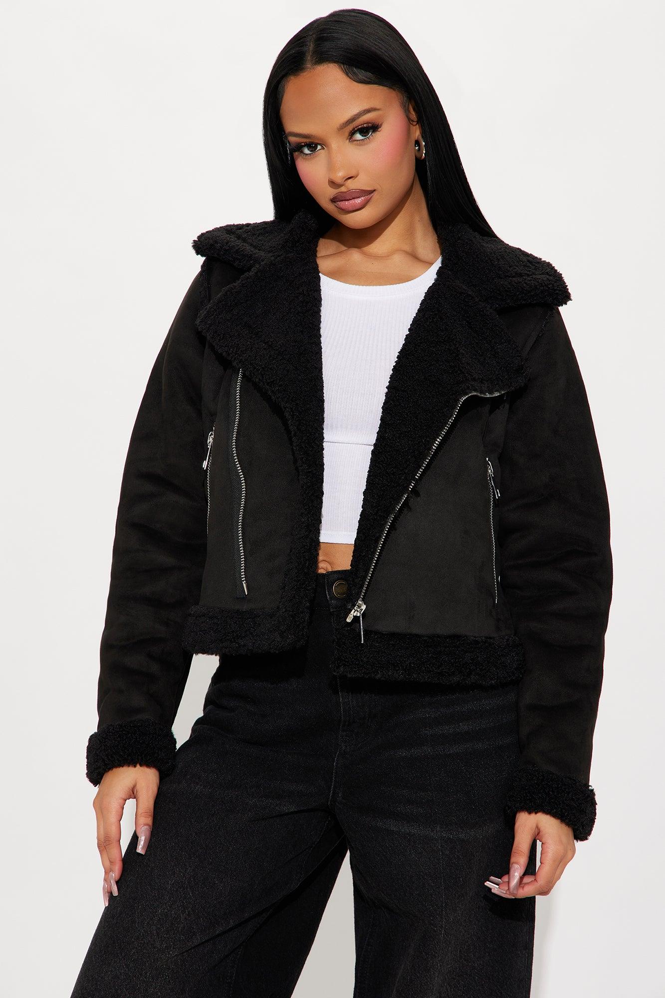 Delilah Faux Suede Moto Jacket - Black Product Image