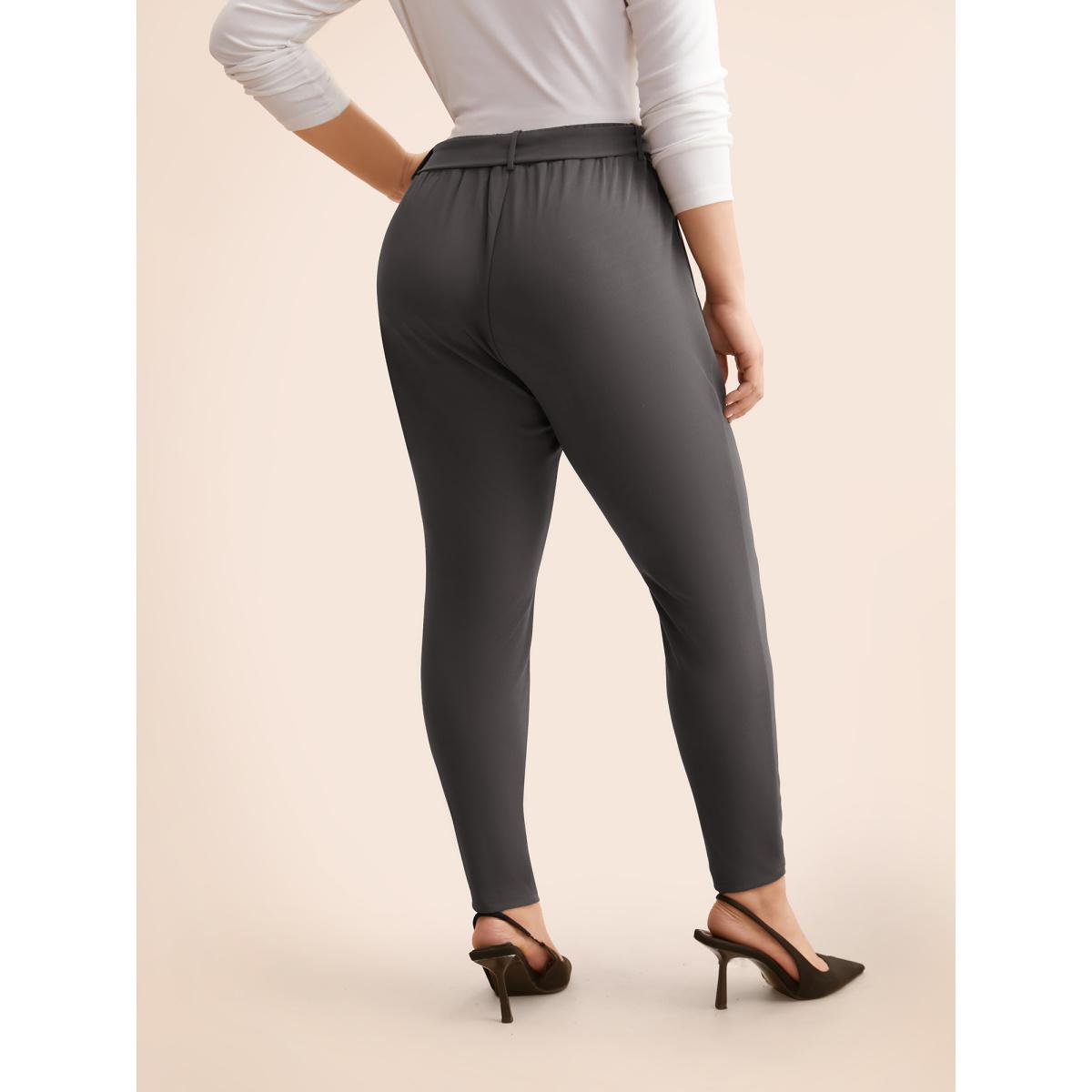 Plus Size Solid Tie Knot Skinny Pants Women DimGray Elegant Skinny Mid Rise Everyday Pants BloomChic 28/5X Product Image