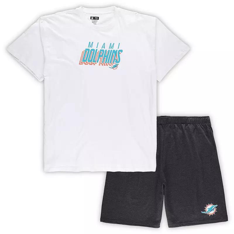 Men's Concepts Sport White/Charcoal Miami Dolphins Big & Tall T-Shirt and Shorts Set, Size: 3XLT Product Image