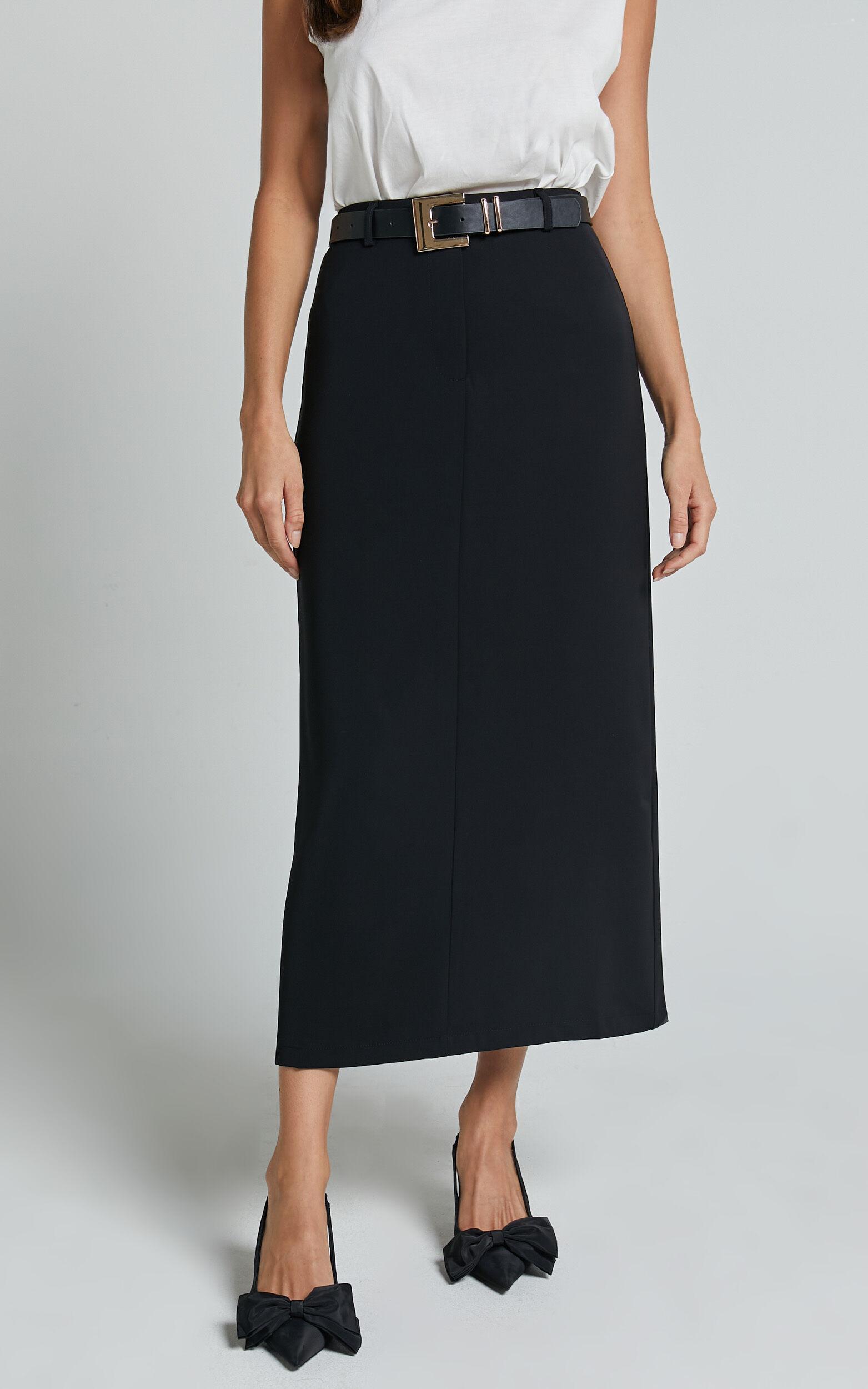 Alanna Midi Skirt - High Waisted Back Split Pencil Skirt in Black Product Image