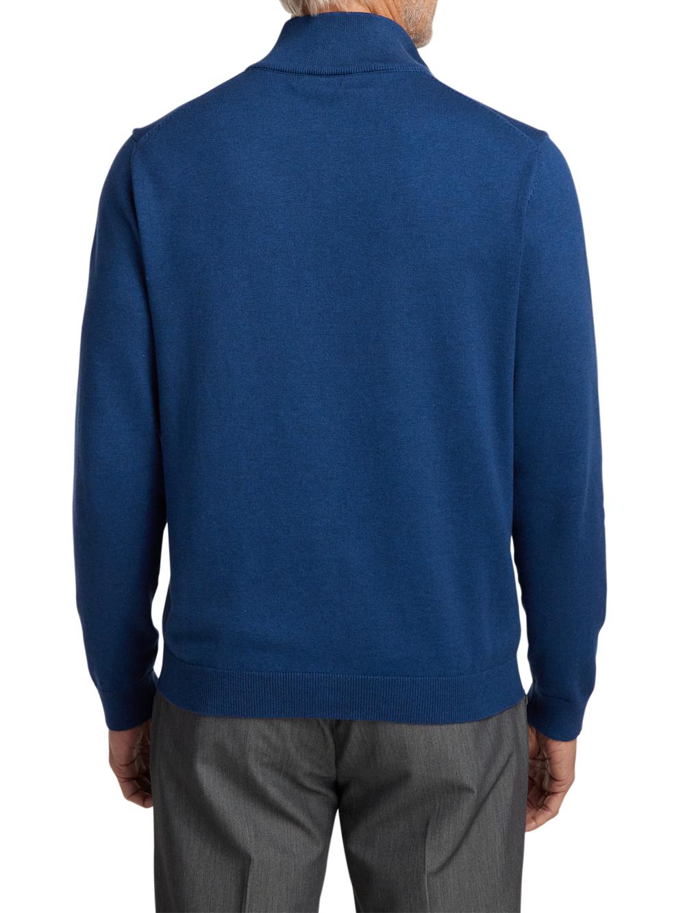 Supima Cotton Quarter Zip Mock Neck Sweater - Dark Blue Product Image