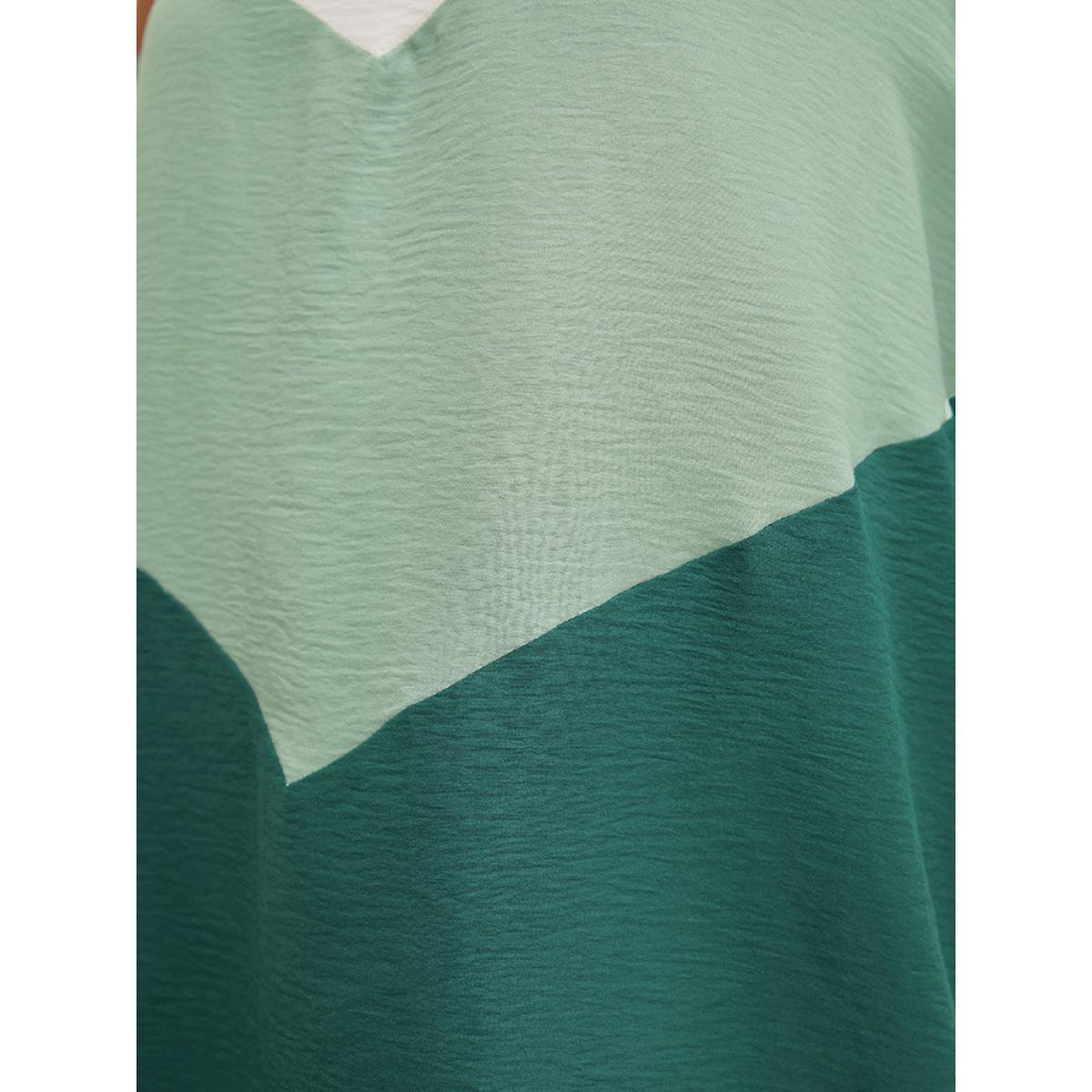 Plus Size Mint Color Block Contrast Trim Cold Shoulder Blouse Women Vacation Elbow-length sleeve Cold Shoulder Dailywear Blouses BloomChic 22-24/3X Product Image