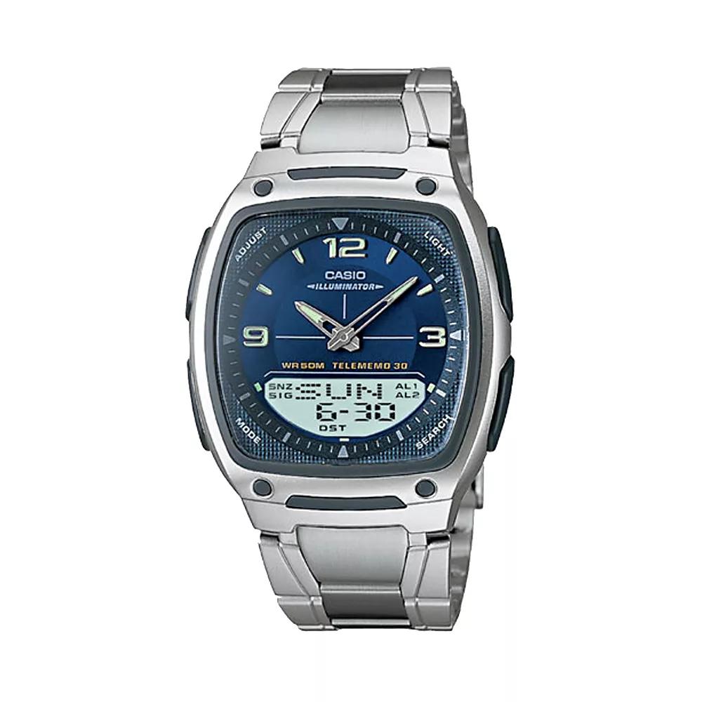 Casio Mens Illuminator World Time Analog & Digital Databank Chronograph Watch - AW81D-2AV, Silver Tone Product Image