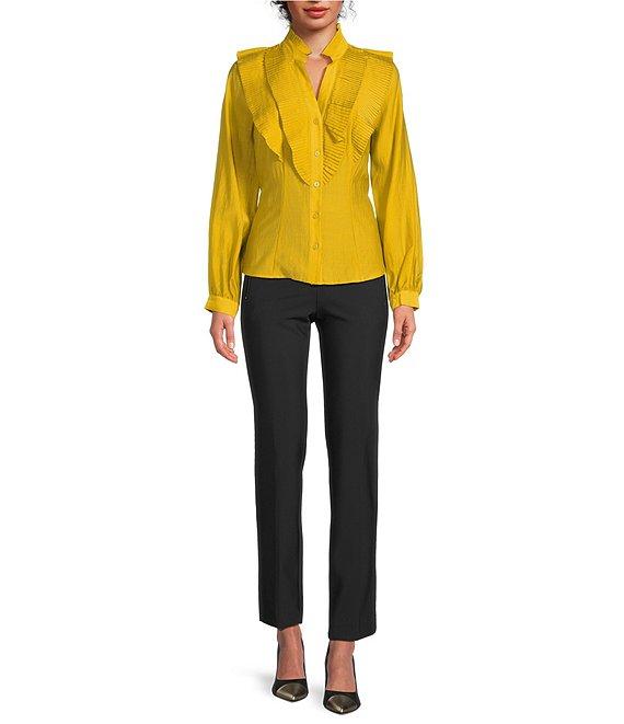 KARL LAGERFELD PARIS Chiffon Ruffle Collar Long Sleeve Button Down Blouse Product Image