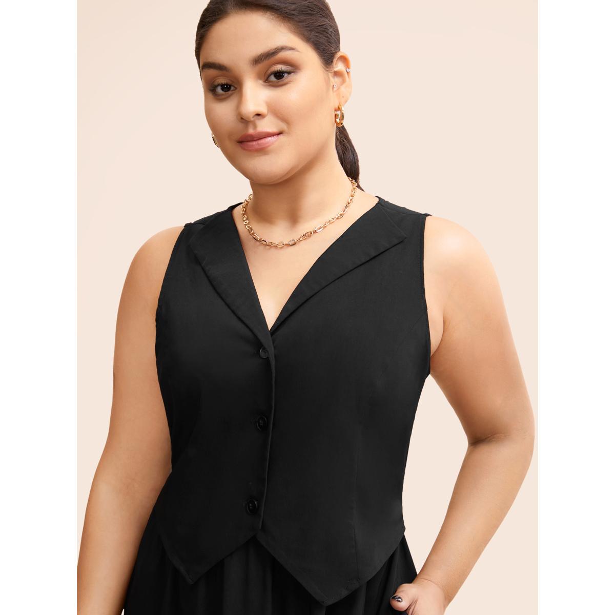 Plus Size Stretch Woven Vest Flare Midi Dress Black Women At the Office Button Suit Collar Sleeveless Curvy BloomChic 10/M Product Image