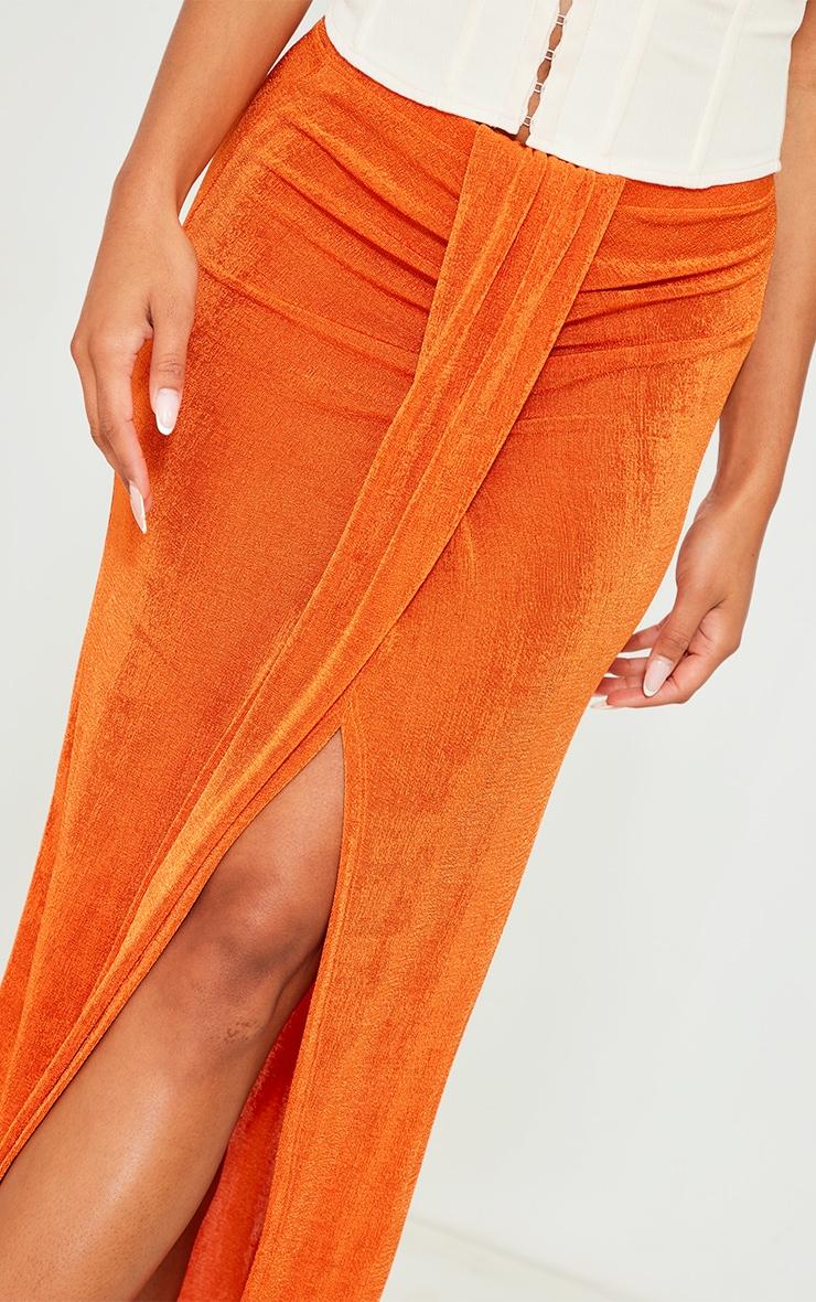 Bright Orange Acetate Slinky Drape Front Maxi Skirt Product Image