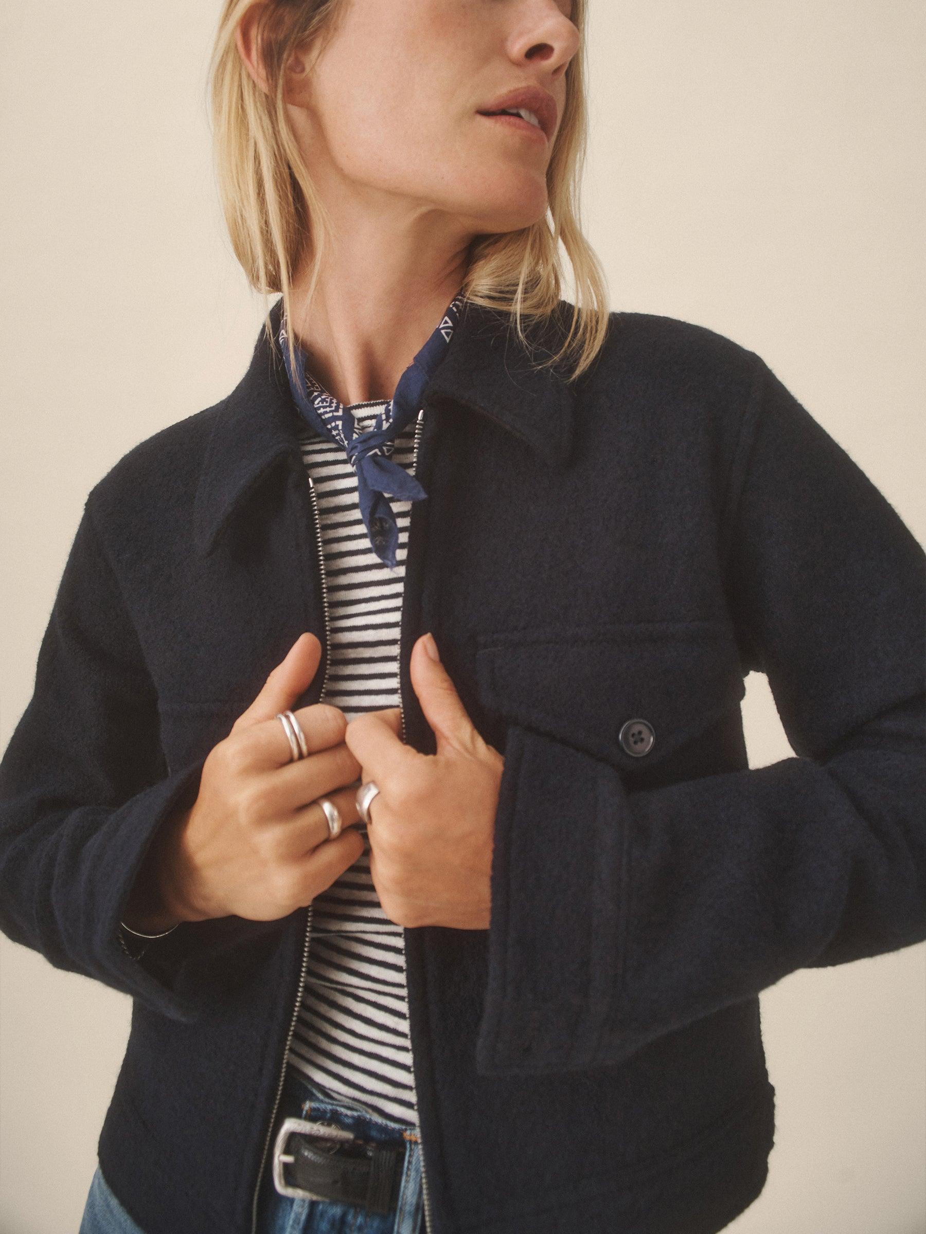 Navy Felted Wool Rider Jacket Product Image