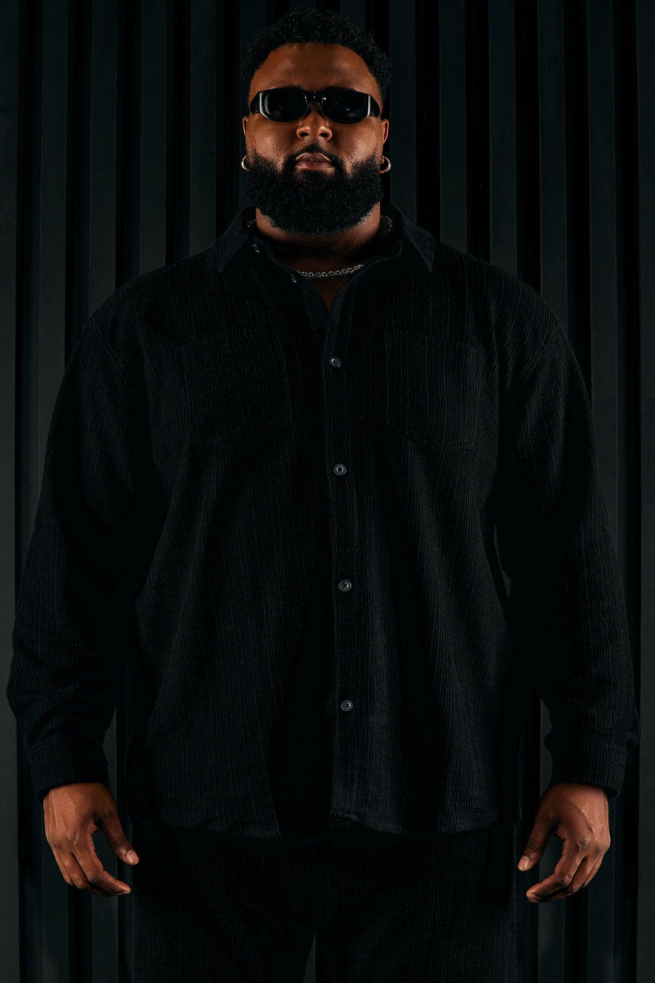 Dean Textured Long Sleeve Button Up Shirt - Black Product Image