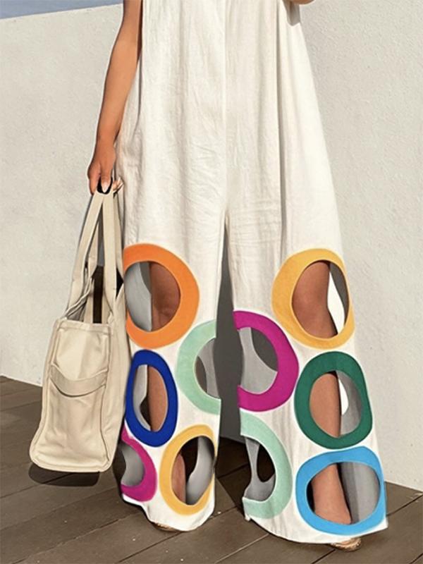 Loose Sleeveless Contrast Color Hollow Jumpsuits Product Image