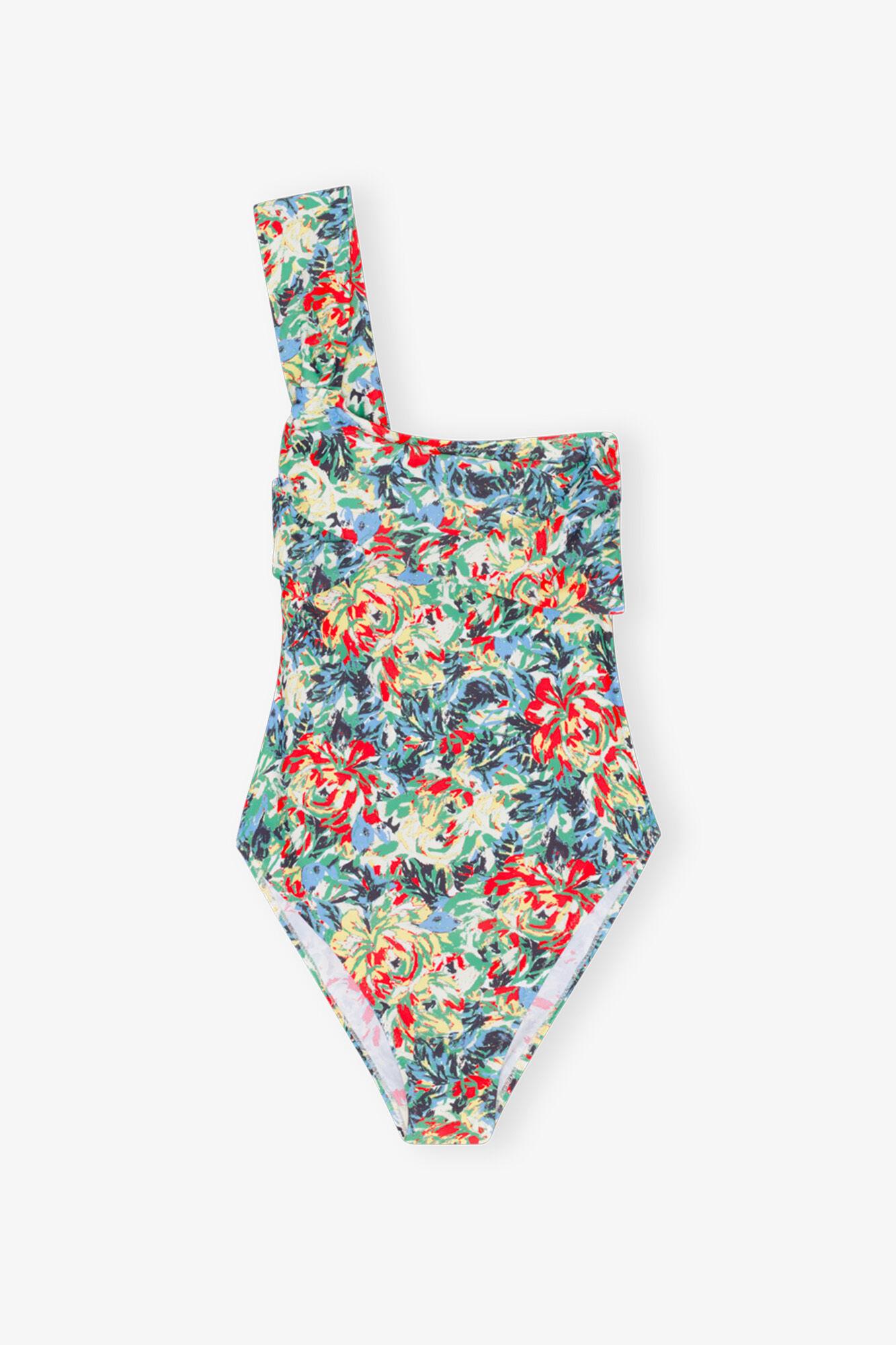 Recycled Printed Gathered Asymmetric Swimsuit Product Image