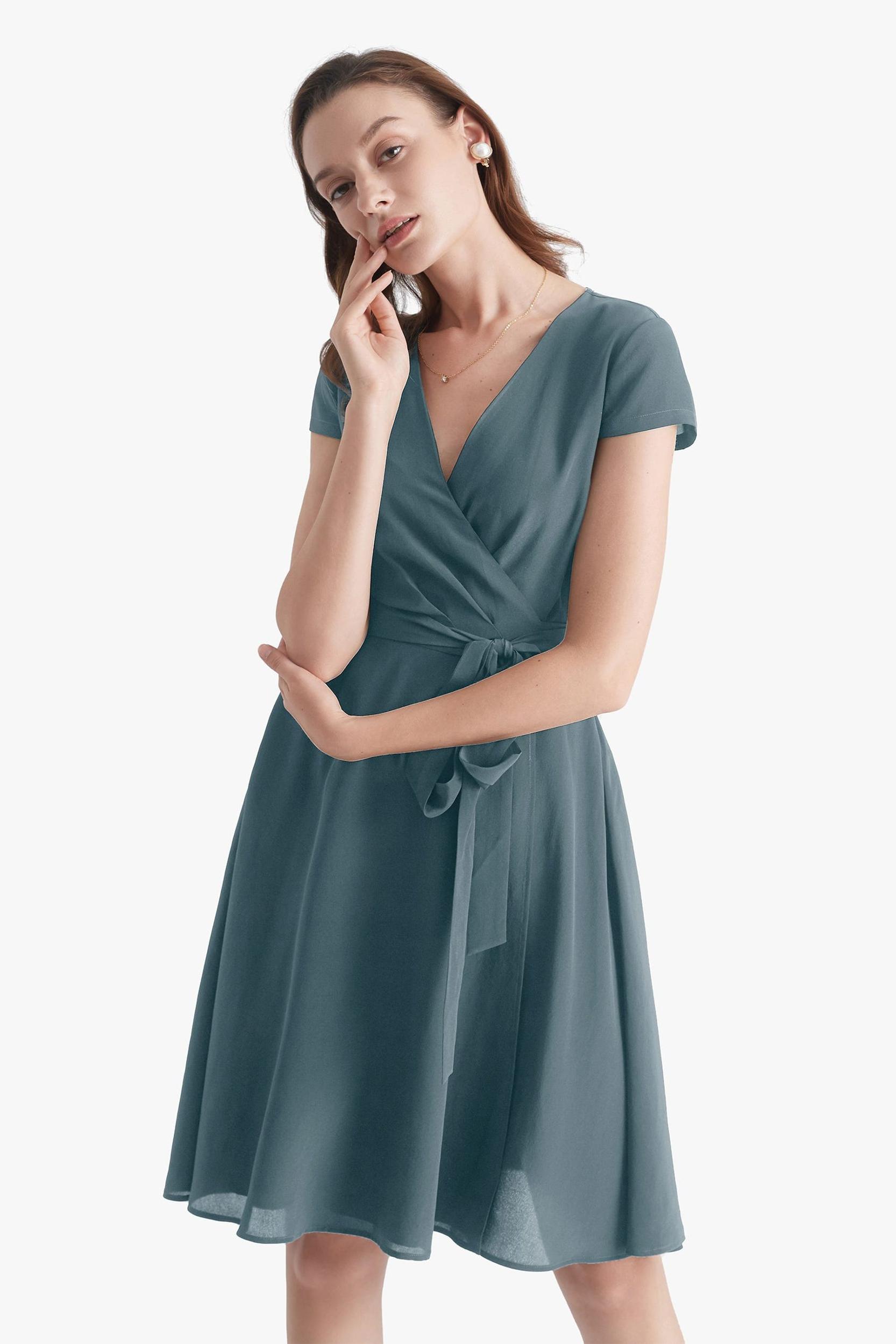 Figure Flattering Silk Wrap Dress Product Image