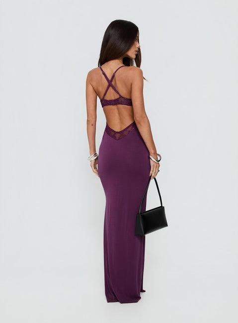 Totema Lace Halter Maxi Dress Purple Product Image