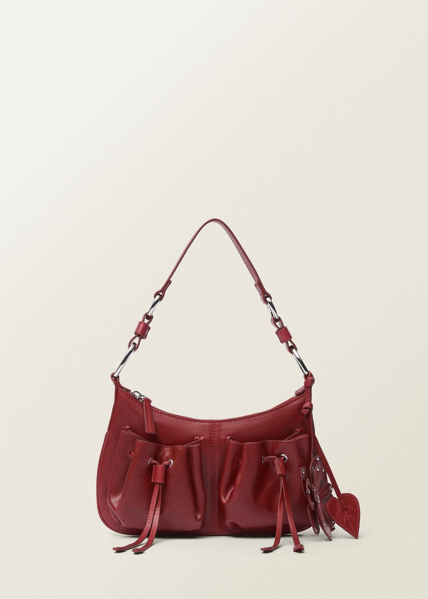 Leather shoulder bag with gathered pockets - Women | MANGO USA Product Image