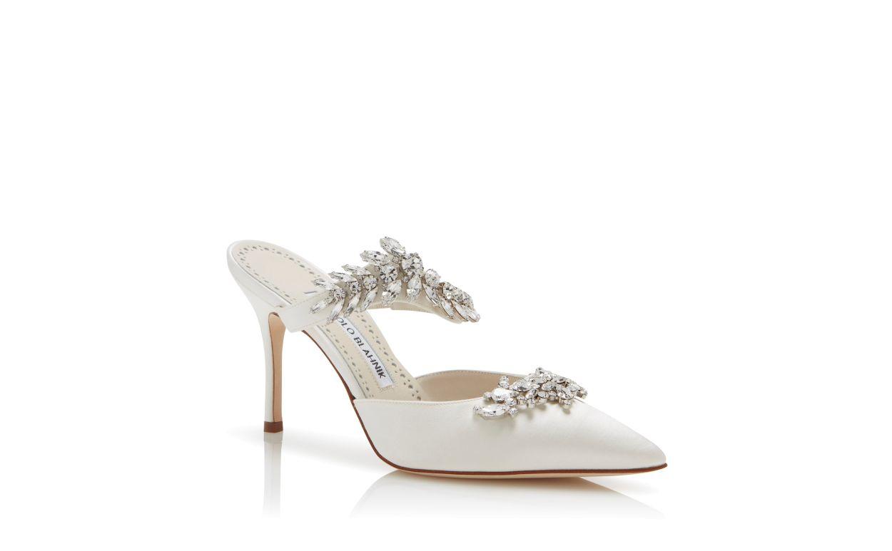 LURUM Off-White Satin Crystal Embellished Mules Product Image